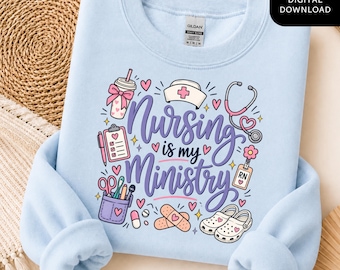 Nursing Is My Ministry PNG, Christian Nurse Gift, Medical Doodle Sublimation Design