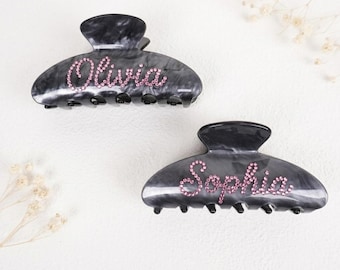 Jumbo Custom Name Hair Claw Clip, Personalized Rhinestone Acetate Hair Clip for Thick Hair, Secure Hold Everyday Gift for Her Women