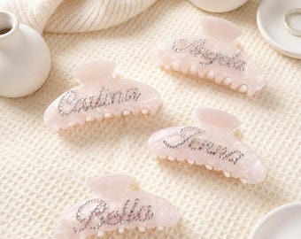 Valentine's Day Custom Name Hair Claw Clip, Personalized Rhinestone Acetate Hair Accessory, Romantic Gift for Her and Wife Daily Wear