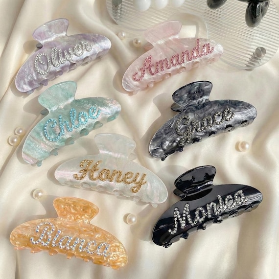 Personalized Name Hair Claw Clip, Acetate Rhinestone Custom Name Hair Clip, Elegant Everyday Accessory Gift for Her
