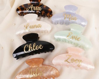 Personalized Acetate Hair Claw Clips with Custom Gold/Silver Name,  Hair Jaw, Aesthetic Bridesmaid Gifts, Birthday Gift
