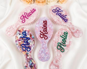 Personalized Acetate Hair Brush Custom Name Rhinestone Mini Hair Comb Portable Travel Hairbrush Handmade Bridesmaid Gift Birthday Her Gift