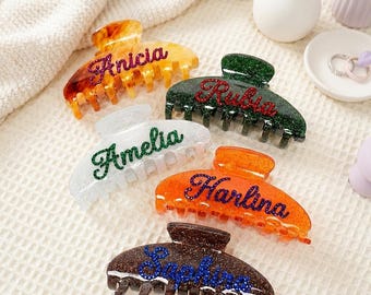 Custom Name Hair Claw Clip Large Acetate Hair Jaw Personalized Rhinestone Letter Hair Accessory Handmade Gift for Her Mother's Day