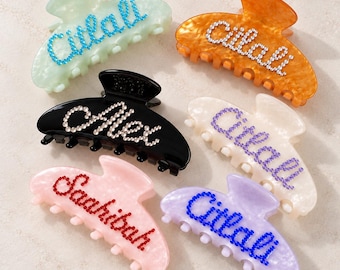 Personalized Name Hair Claw Clip, Acetate Rhinestone Custom Name Hair Clip, Elegant Everyday Accessory Gift for Her
