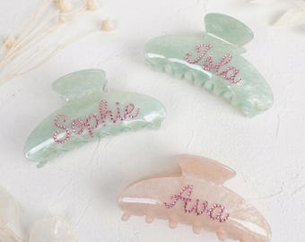 Personalized Rhinestone Name Hair Claw Clip, Acetate Custom Hair Clip for Women, Elegant Everyday Hair Accessory, Stylish Gift for Her