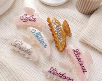 Custom Logo or Name Hair Claw Clip, Personalized Rhinestone Acetate Hair Accessory for Bridesmaids, Team, Business or Event Gifts Daily