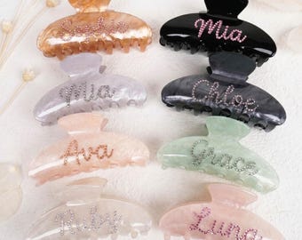 Personalized Rhinestone Hair Claw Clip for Wedding, Bridesmaid Proposal Gift, Custom Name Bridal Party Hair Accessory for Celebration