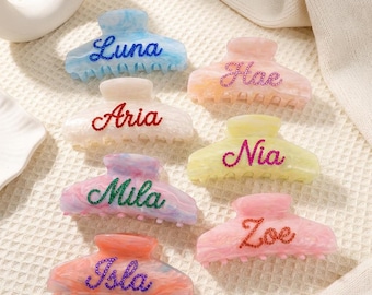 Acetate Hair Claw Clip Custom Name Rhinestone Personalized Large Hair Jaw Clip for Women Sparkly Crystal Letter Hair Accessories Her Gift