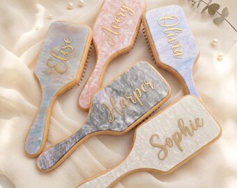 Personalized Cellulose Acetate Hair Brushes, Custom Name Gold UV Print Detangling Comb, High-End Hair Accessories, Unique Gift for Women