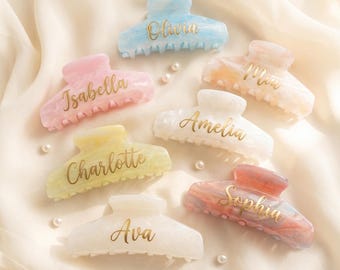 Personalized Acetate Hair Claw Clip with Custom Name, Large Hair Catch, Custom Gold Silver Lettering Hair Accessories, Bridesmaid Gift