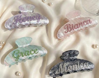 Custom Name Hair Claw Clip, Personalized Rhinestone Hair Clip, Acetate Hair Claw for Bridesmaid Gift, Elegant Hair Claw, Bridal Party Gift