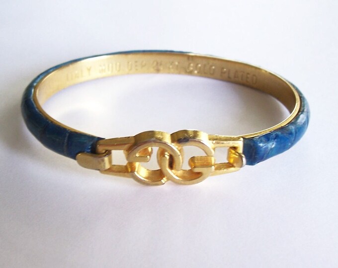 Vintage Gucci Snakeskin 24K Gold Plated Bracelet Bangle Blue Etsy