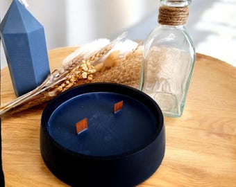 Soy wax candle in a handmade natural plaster container