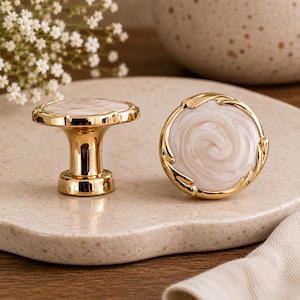 Gold Cabinet Knob, Marble Effect Drawer Pull, Modern Luxury Furniture Hardware