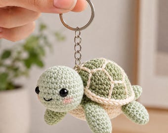 Niedliche häkeln Schildkröte Schlüsselbund, Meeresschildkröte Amigurumi Charme, handgemachte Schildkröte Tasche Zubehör, Schildkröte-Liebhaber Geschenk, Ozeantier Schlüsselring