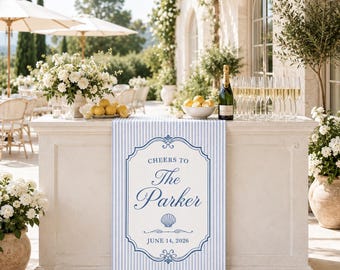 Personalized Linen striped bar or event Sign, name Wedding Welcome banner, Fabric Bar Menu Banner, Linen Cotton, Personalized Name Date sign