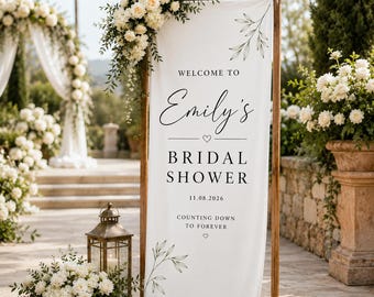 Personalized Linen Bridal Shower Welcome Banner, Personalized Fabric Bridal Shower Sign, Minimalist Bride Party Backdrop, Custom Linen Decor