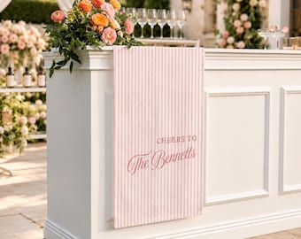 Personalized Linen Striped Bar or Event Sign,Custom Wedding Table Runner,Wedding, Birthday,Anniversary Sign,Custom Name Bar Wedding Sign