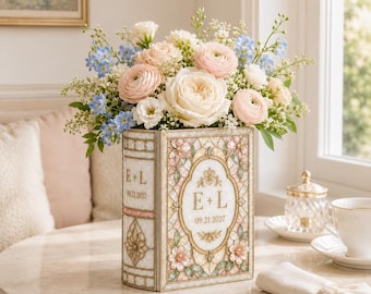 Personalisierte Hochzeit Keramik Büchervase, Benutzerdefinierte Initialen Blumenhalter, Elegante Paar Jahrestag Geschenk, unsere Forever Geschichte Dekor