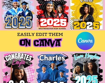12 Graduation Tshirt Bundle Editable in Canva, 2025 Graduation T Shirt Bundle, Graduation Tshirt Template Bundle, Fixed Background Colour.