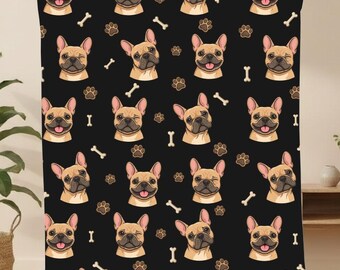Fawn French Bulldog Blanket, Fawn Frenchie Velveteen Blanket, Frenchie Lover Gift, Fawn Frenchie Dog Throw, Gift for Frenchie Mom