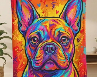 French Bulldog Blanket, Colorful Splash Art Blanket, Frenchie Throw Decor, Frenchie Lover Gift, French Bulldog Mom
