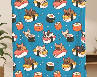 French Bulldog Sushi Blanket, Kawaii Frenchie Dog Throw, Cute Frenchie Sushi Throw, Frenchie Lover Gift, French Bulldog Mom