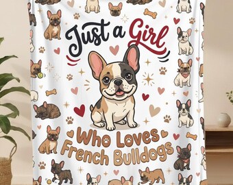 French Bulldog Girl Blanket, Frenchie Plush Throw, French Lover Gift, Frenchie Girl Present, Cute Frenchie Throw