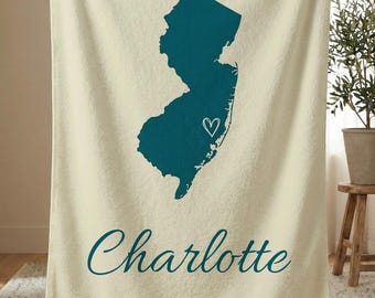 Personalized New Jersey State Blanket, Custom Name Sherpa Fleece Throw, Garden State Gift, Custom Family Gift