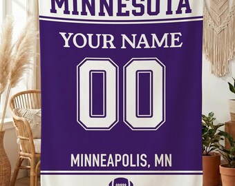 Personalized Minnesota Football Blanket, Custom Football Jersey, Minnesota Vikings Throw, Football Fan Gift, NFL Team Gift