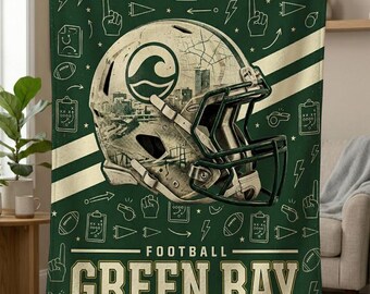 Green Bay Football Blanket, Green Bay Packers Throw, Football Fan Gifts, NFL Team Gift