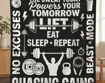 Train Hard Gym Blanket, Motivational Workout Throw, Gym Lover Gifts, Fitness Gifts, Weightlifting Gifts