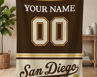 Personalized San Diego Baseball Blanket, San Diego Padres Throw, Baseball Fan Gifts, MLB Team Gift, Custom Baseball Gift