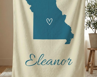 Personalized Missouri State Blanket, Custom Name Sherpa Fleece Throw, Show Me State Gift, Custom Family Gift