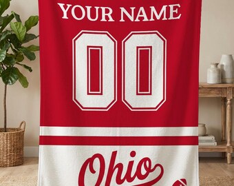 Personalized Ohio Football Blanket, Custom Jersey Throw, Ohio Buckeye Blanket, Ohio State Gifts, Buckeye State Gifts