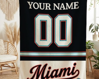 Personalized Miami Baseball Blanket, Miami Marlins Throw, Baseball Fan Gifts, MLB Team Gift