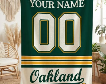 Personalized Oakland Baseball Blanket, Oakland Athletics Throw, Baseball Fan Gifts, MLB Team Gift