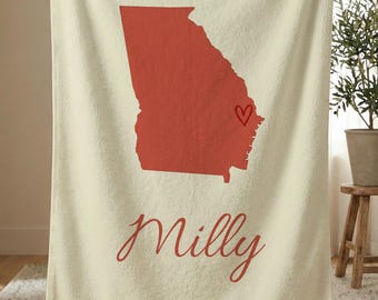Personalized Georgia State Blanket, Custom Name Sherpa Fleece Throw, Peach State Gift, Custom Family Blanket