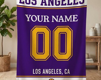 Personalized Los Angeles Basketball Blanket, Los Angeles Lakers Throw, Custom Basketball Gift, NBA Team Gift, Basketball Fan Gifts