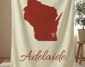 Personalized Wisconsin State Blanket, Custom Name Sherpa Fleece Throw, Custom Family Gift, Badger State Gift