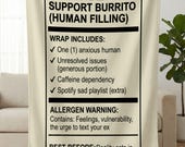 Emotional Support Burrito Blanket, Funny Anxious Human Wrap Throw, Mental Health Humor Gift