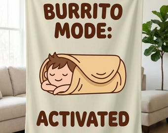 Burrito Mode Sherpa Fleece Blanket, Funny Gifts for Wife Husband, Burrito Lover Gift, Nap Lover Throw, Introvert Blanket