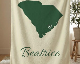 Personalized South Carolina State Blanket, Custom Name Sherpa Fleece Throw, Custom Family Gift, Palmetto State Gift