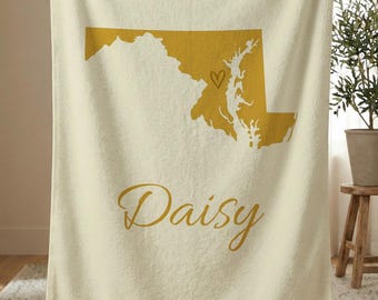 Personalized Maryland State Blanket, Custom Name Sherpa Fleece Throw, Old Line State Gift, Custom Family Gift
