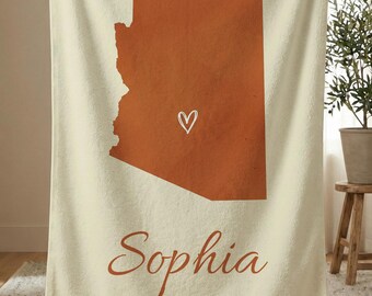 Personalized Arizona State Blanket, Custom Name Sherpa Fleece Throw, Grand Canyon State Gift, Custom Family Blanket