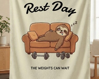 Rest Day Sloth Blanket, Funny Gym Rest Day Throw, Fitness Gifts, Workout Motivation Gifts