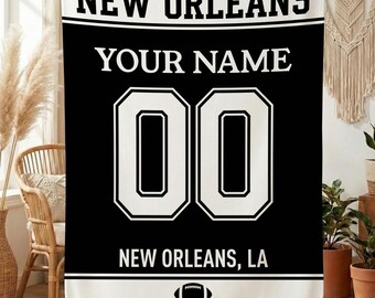 Personalized New Orleans Football Blanket, Custom Football Jersey, New Orleans Saints Throw, Football Fan Gift, NFL Team Gift