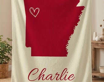 Personalized Arkansas State Blanket, Custom Name Sherpa Fleece Throw, Arkansas Razorbacks Gift, Natural State Pride