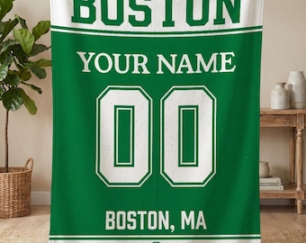 Personalized Boston Basketball Blanket, Boston Celtics Throw, Custom Basketball Gift, NBA Team Gift, Basketball Fan Gifts