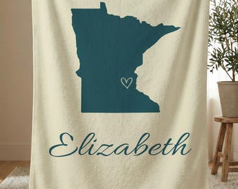 Personalized Minnesota State Blanket, Custom Name Sherpa Fleece Throw, Custom Family Gift, North Star State Gift